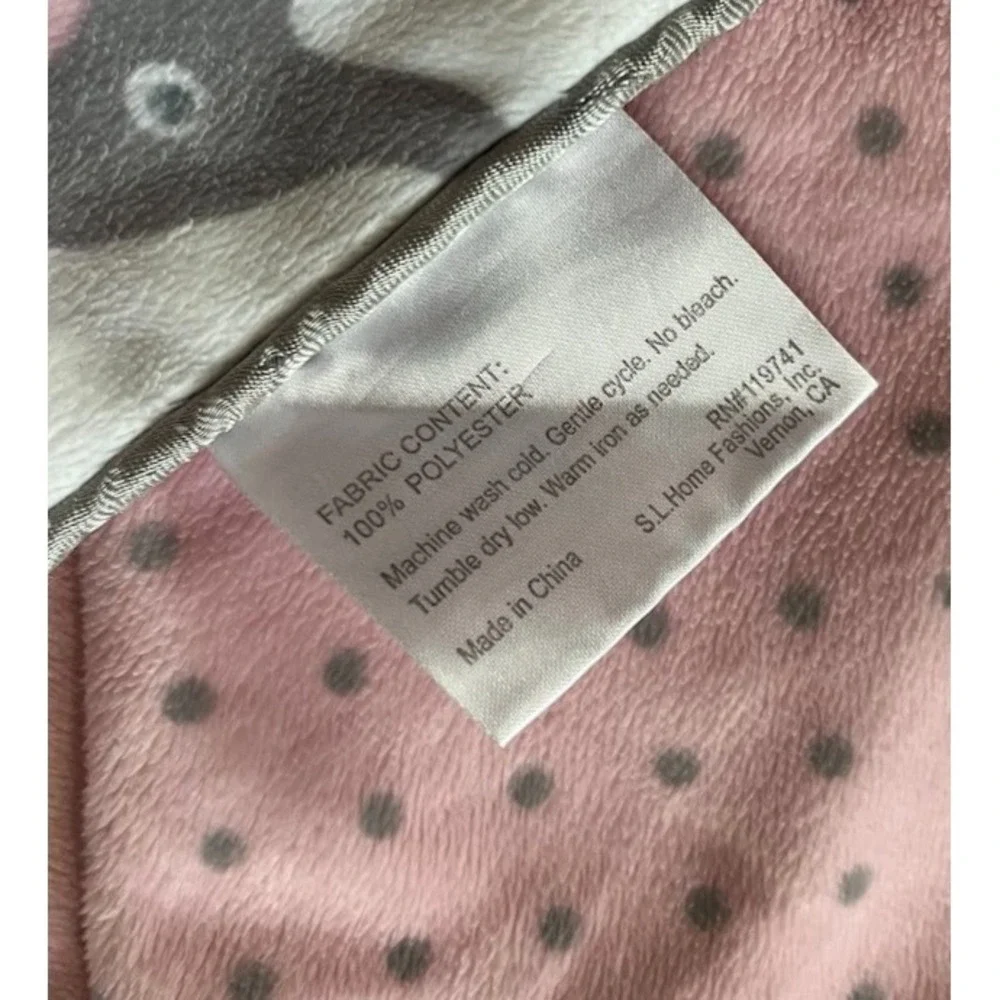 SL Home Fashions Elephant Pink Polka Dot Baby Girl Blanket 119741 White Gray